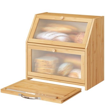 Vriccc Extra Large Bread Box with Cutting Board Wood Bread Box for Kitchen Co...
