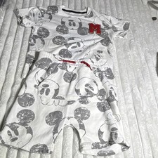 Disney Mickey Mouse 2 Piece Shorts Set 5T White Gray Red Short Sleeve Cotton