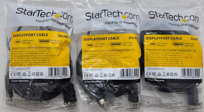 Lot of 3 New StarTech.com CDP2HDMM2MB 2m/6ft USB C to HDMI Adapter Cable