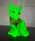 Fenton Painted Lime Green Cat Figurine With Tag - Uranium Glass