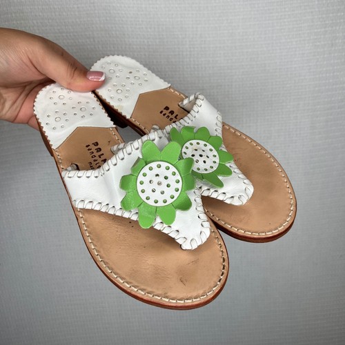 Jack Rogers Palm Beach Size 6 Sandals Leather Thong Sandals Women's White Green