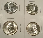 LOT OF 4 BU WASHINGTON QUARTERS 1962 1963 1964 1964-D 0.7233 oz SILVER 25c