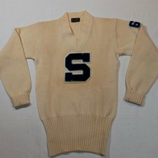 S/M 60s Wool Letter S Letterman Sweater Art Knitting Mills Detroit Vintage