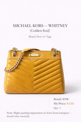Michael Kors Whitney Shoulder Bag Golden Rod Chain Strap Quilted Chevron Pattern
