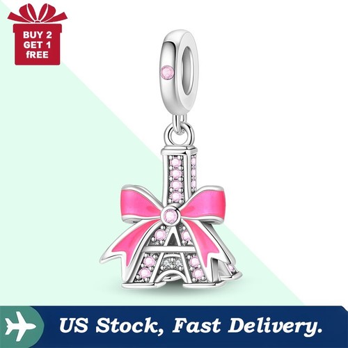 KUNSIR Sterling Silver 3D Eiffel Tower Paris France Charm Pendant For Bracelet