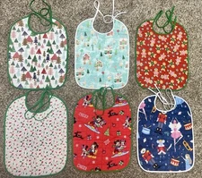 Lot Of 6 Quilted Handmade Christmas Baby Bib  Large Size 12” X 9”