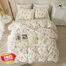 AMWAN Twin Floral Duvet Cover Pink White Cotton Boho Bedding