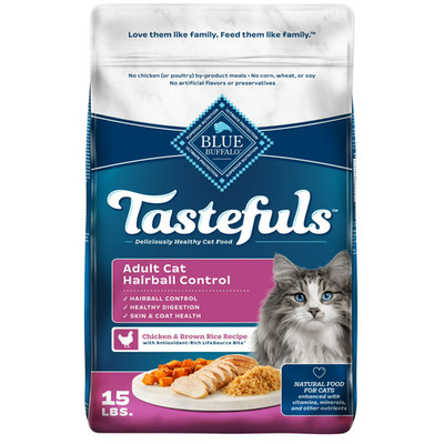 Blue Buffalo Tastefuls Dry Cat Food, Hairball Control, Chicken and Rice,  15-lb