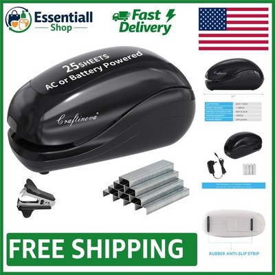 Ergonomic Electric Stapler - 25 Sheet Capacity, AC Adapter or Battery Powered