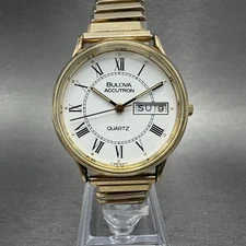 Bulova Accutron Watch Men 33mm White Dial Gold Tone Vintage Daydate New Battery