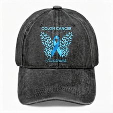 Awareness Colon Cancer Awareness Washed Baseball Cap Support Ribbon Dad Hat