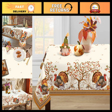 Thanksgiving Tablecloth 60"x84" - Waterproof Turkey Pumpkin Harvest Decor, Fal