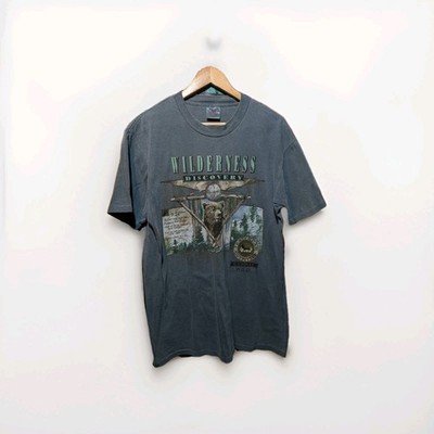 Vintage Blue Oneita Wilderness Discovery Nature T Shirt Size Large Made In USA