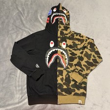 BAPE A Bathing Ape Shark Hoodie Womens Medium Camo Full Zip Streetwear Designer