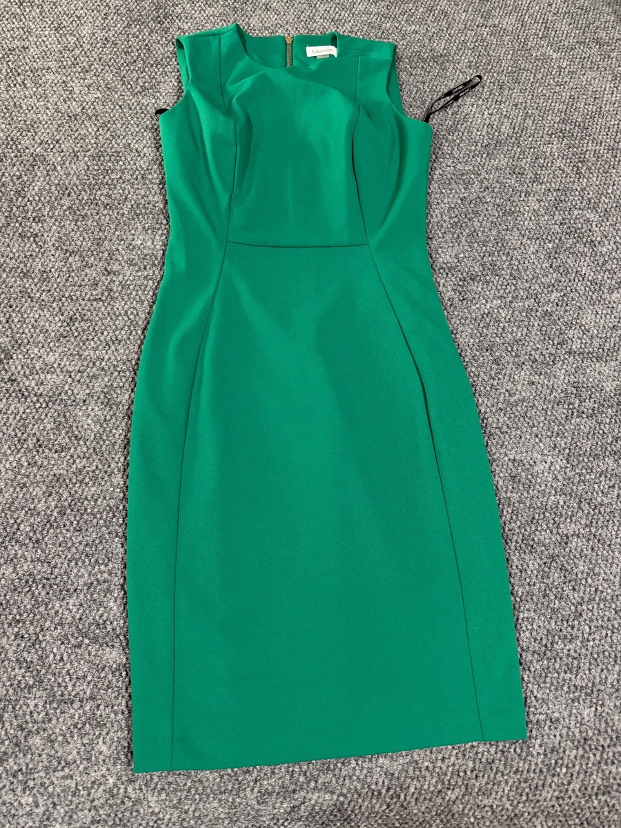 calvin klein green sleeveless dress Sleeveless Stretch Cady Fit And Flare Green / 6
