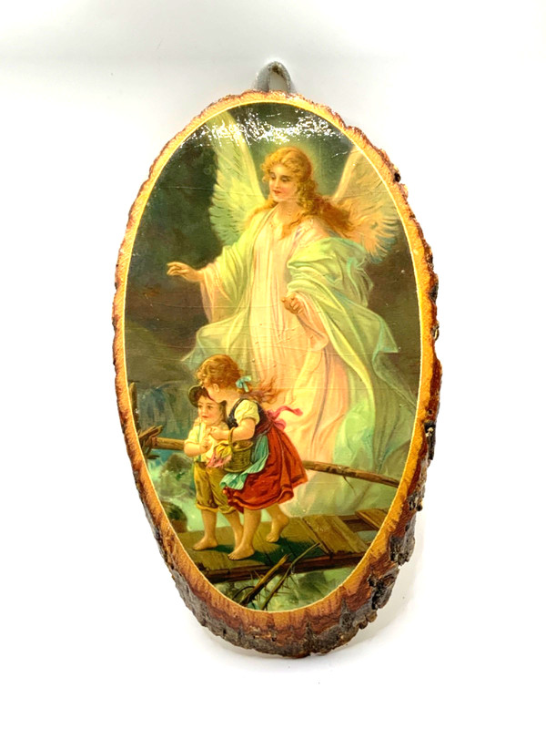 GUARDIAN ANGEL Children Print Mount on Wood Grotto of Redemption West Bend Iowa
