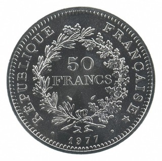 SILVER HUGE 1977 France 50 Francs World Silver Coin 066