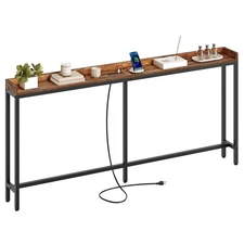 Narrow Console Table with Outlet, 70.9'' Entryway Table Behind Sofa, Long Sof...