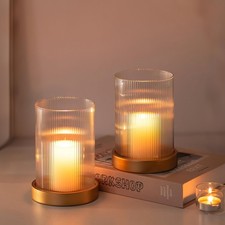Glasseam Hurricane Glass Candle Holder: Gold Pillar Large,