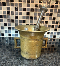 Brass Mortar & Pestle Set Double Side Handles 5in H