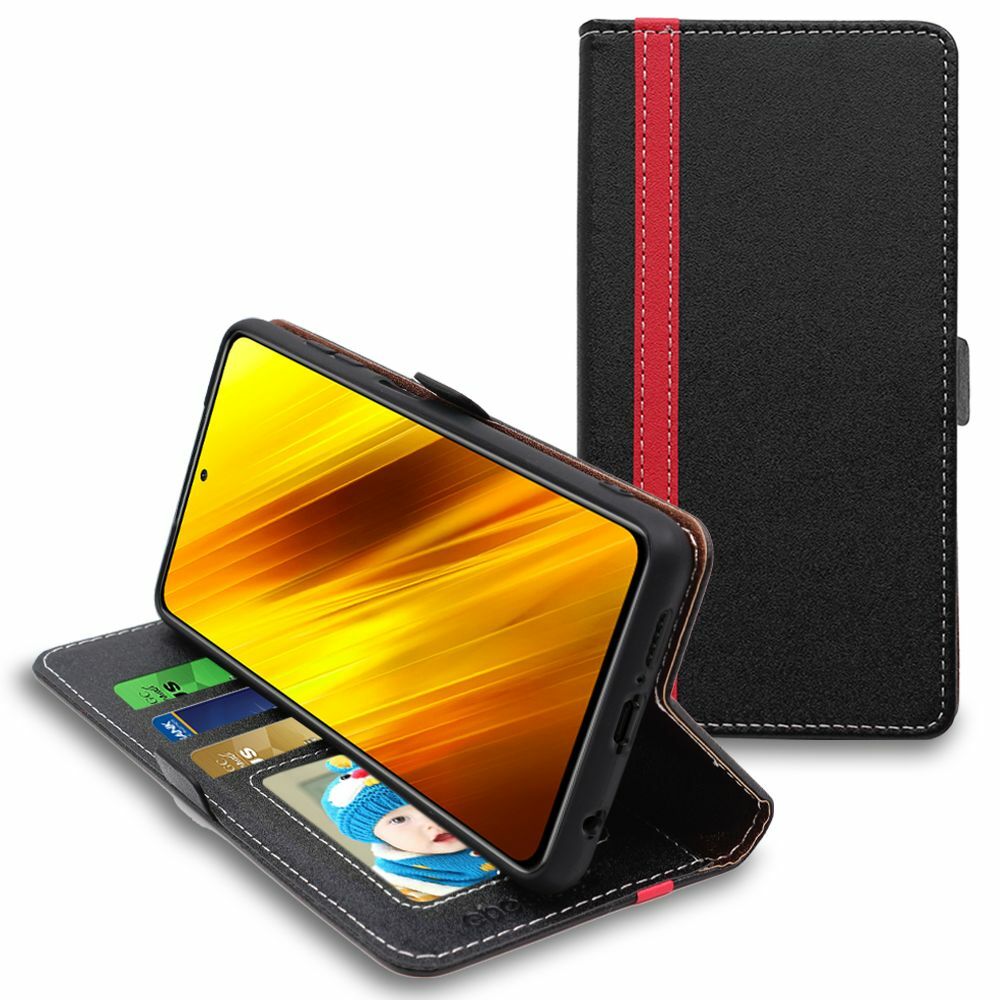 Etui Xiaomi Poco X3 NFC finition cuir premium style élégant bicolore noir et rouge