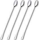12 in Long Handle Iced Teaspoons Stainless Steel Cocktail Stirring Spoons Set 4
