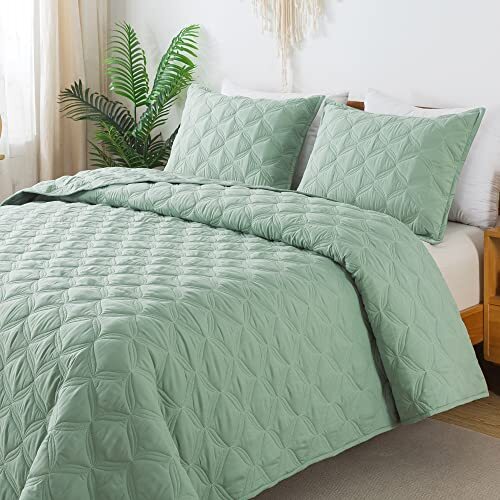 Litanika Sage Green Quilts Queen Size Bedding Set Full Lightweight