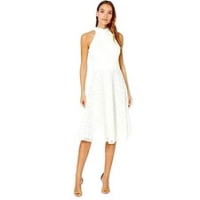 NWT TAHARI ASL Ivory Lace dress size 6 Mock Neck A Line Midi Dress