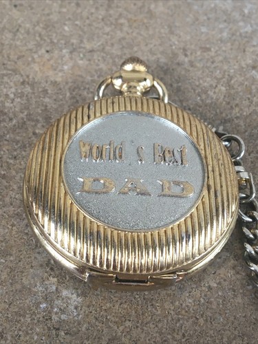 Milan Pocket Watch Gold Tone Quartz World Best Dad Running Great New Battery - Picture 7 of 11