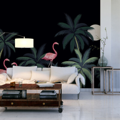 VINYL Fototapete XXL TAPETE Wohnzimmer Flamingos Palmen BLÄTTER 3569