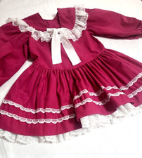 Full Circle Ruffle Lace Puff Sleeve Bib Dress Ribbon Vtg 90s Purple 3T/4T Fuschi