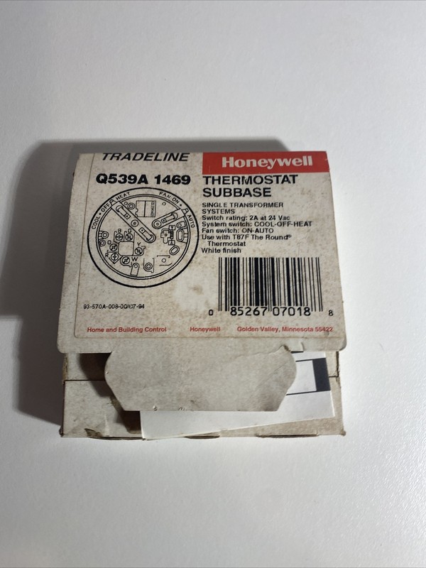 Honeywell Q539A1469 Single Stage Heat Cool Thermostat Subbase Kit T87F 