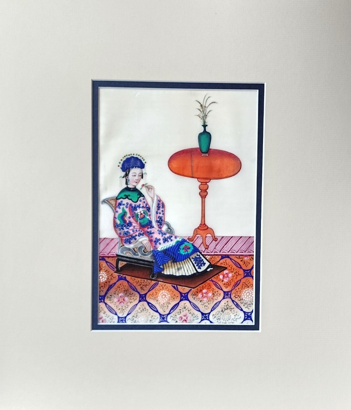 Antique 19th C. Fine Chinese Canton Pith Paper, Painting Portrait