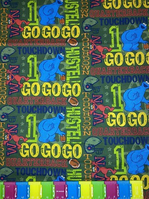 1/2 Yard Sesame Street Elmo Cookie Monster Football Cotton Fabric