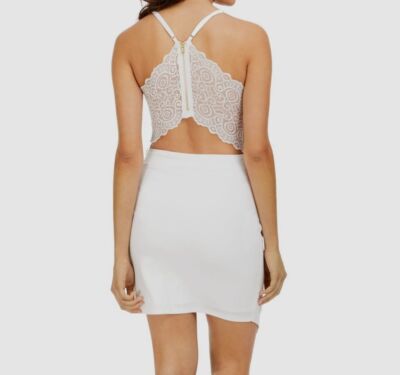 Emerald Sundae Juniors Womens White Lace-Back Bodycon Mini Dress Size XS