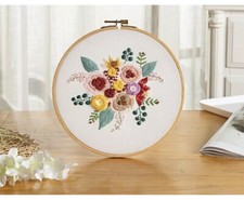 Hot Embroidery Kit Flower Pattern Cross Stitch Needlework With Hoop Starter Kit