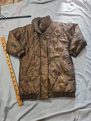 Neiman Marcus Jacket Women Large Brown Paisley Duck Down