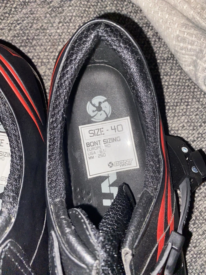 ZAPATOS BONT ROAD A3 CICLISMO BICICLETA CARBONO BICICLETA TALLA EU 40 US 6.5 MOLDEABLES ROJOS Foto 3 de 4
