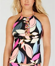 Hula Honey Juniors' Jungle Boogie Printed High-Neck Halter Tankini Top, Size S