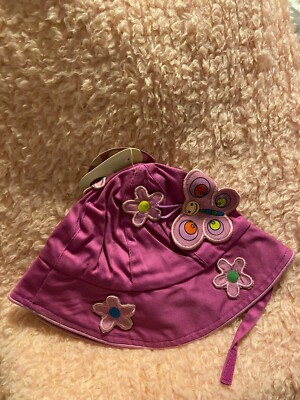 NWT Kidorable girls purple sun hat with flowers & butterfly