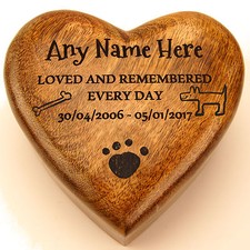 Heart Shaped Wood Pet Dog Cat Pet Urn Cremation Ashes Box Engraved Personalised