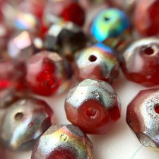 Faceted Red Silver Colored AB Finish Czech Glass Rondelle Beads 6x9mm RCG71