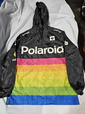 Polaroid Windbreaker Mens Small 1/4-Zip Packable Hooded Jacket Pockets 