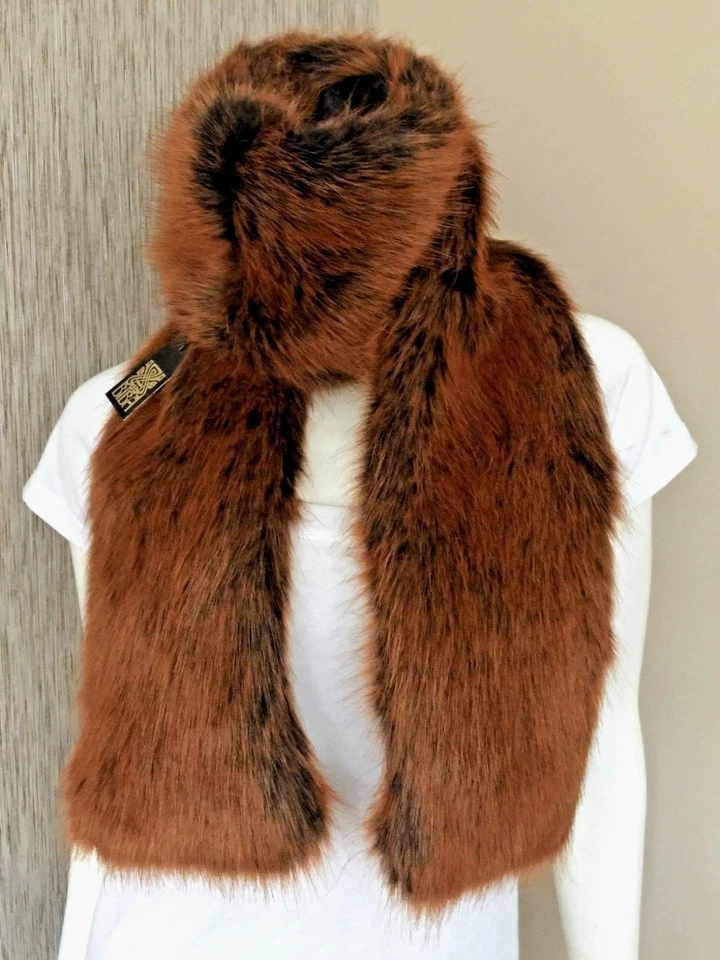 Biba De Cobre Y Negro Suave Piel Sintética Chal Bufanda Nueva Con Etiqueta - Imagen 2 de 4