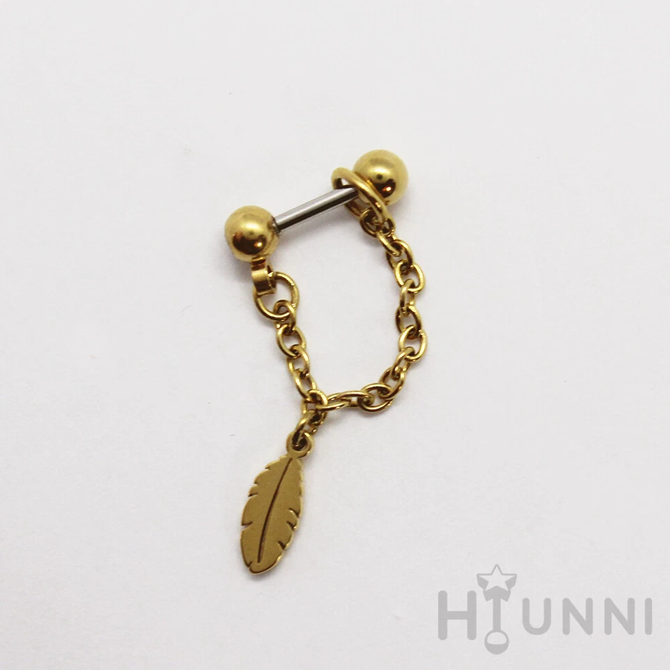 20g 16g Pluma Cadena Caracola Pendiente, Cadena Hélice Oreja Cartílago Piercing Pendiente Foto 4 de 4