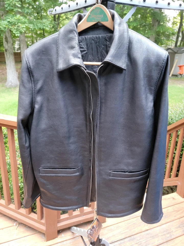 Rare New Mens Vulcan Full Black Motorcycle Black Stitching Leather Jacket Mens S - Image 2 of 4