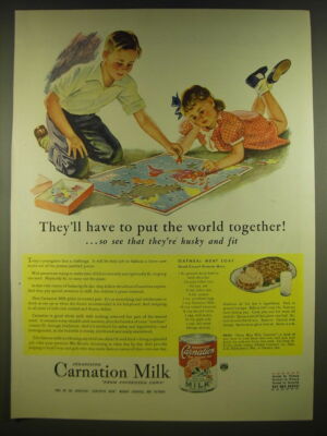 1945 Carnation Evaporated Milk Advertisement - recipe for Oatmeal Meat Loaf