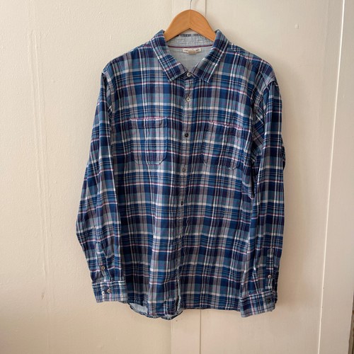 Carbon 2 Cobalt Men's Double Cloth Long Sleeve Shirt Button Up Plaid SZ XL