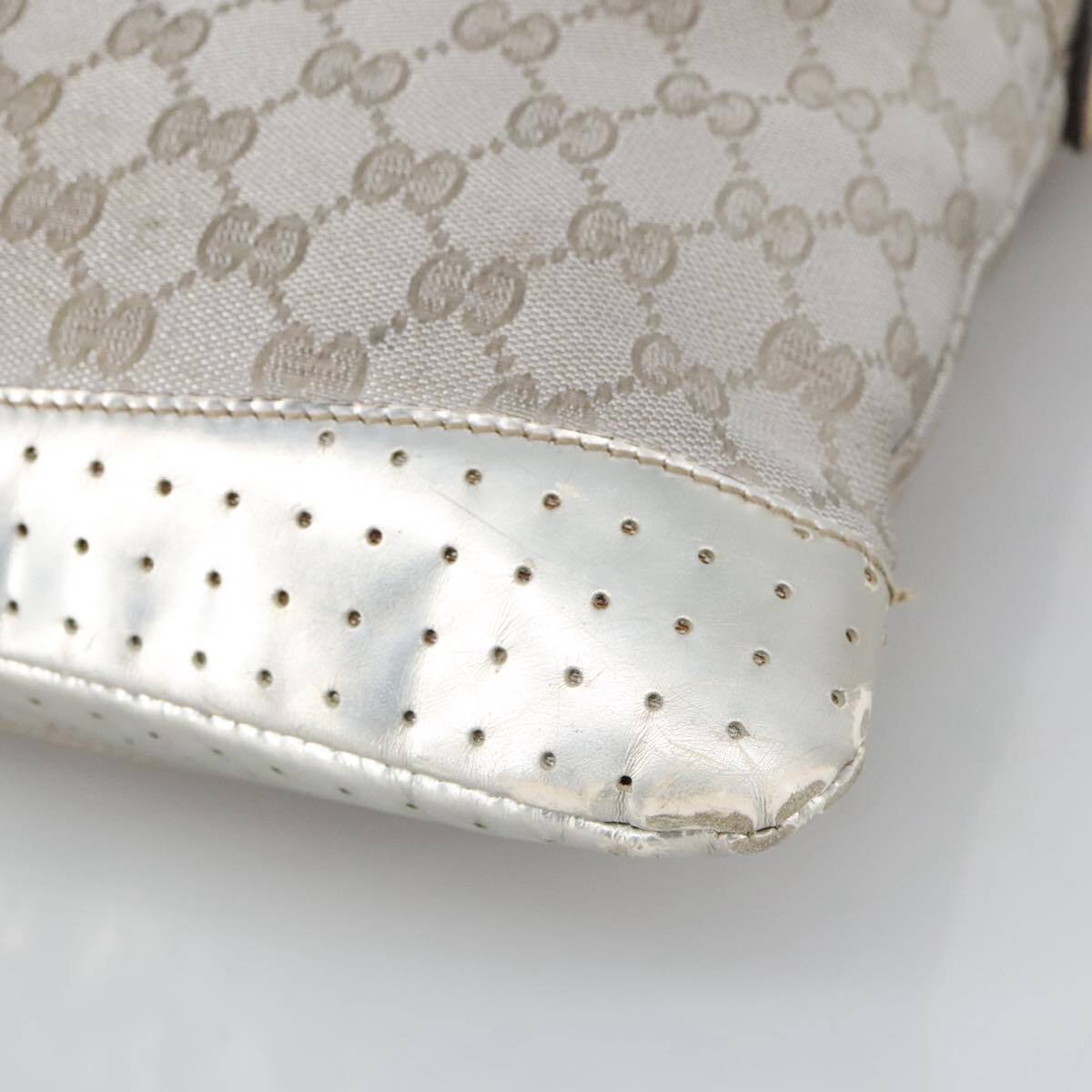 GUCCI GG Canvas Sherry Line Shoulder Bag Blue Silver gray GUCCI GG Canvas Sherry Line Shoulder Bag Blue Silver gray