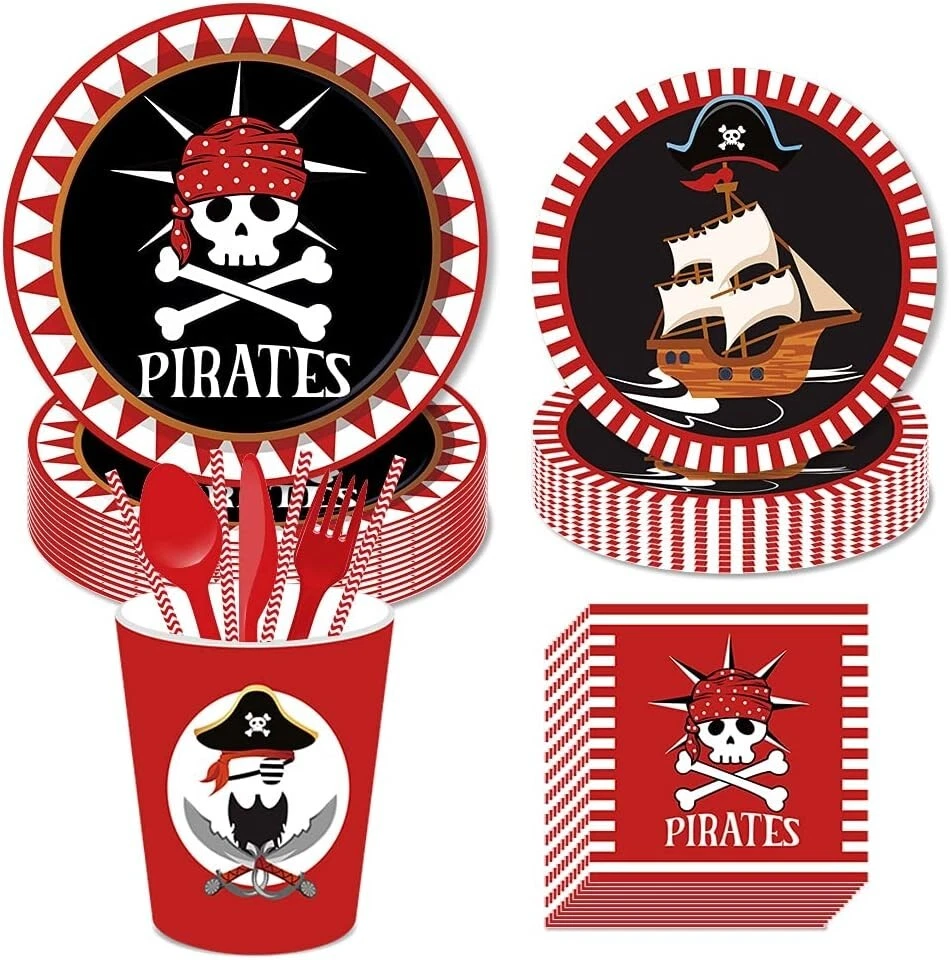 115 PCS Pirate Party Supplies Set, Includes Captain Hat, Pennants and Party Deco - image 3 of 4